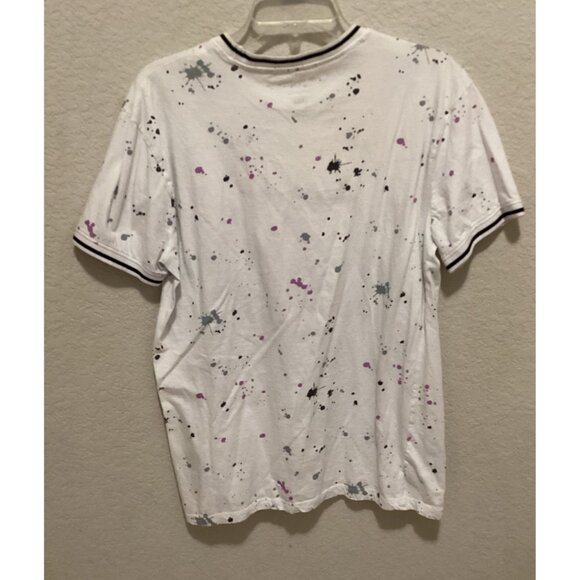 White Splatter Paint Mens T-Shirt With "Savage" Script Design S L - Picture 4 of 4
